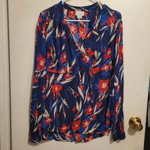 Liz Claiborne Crinkle Floral Blouse size XL